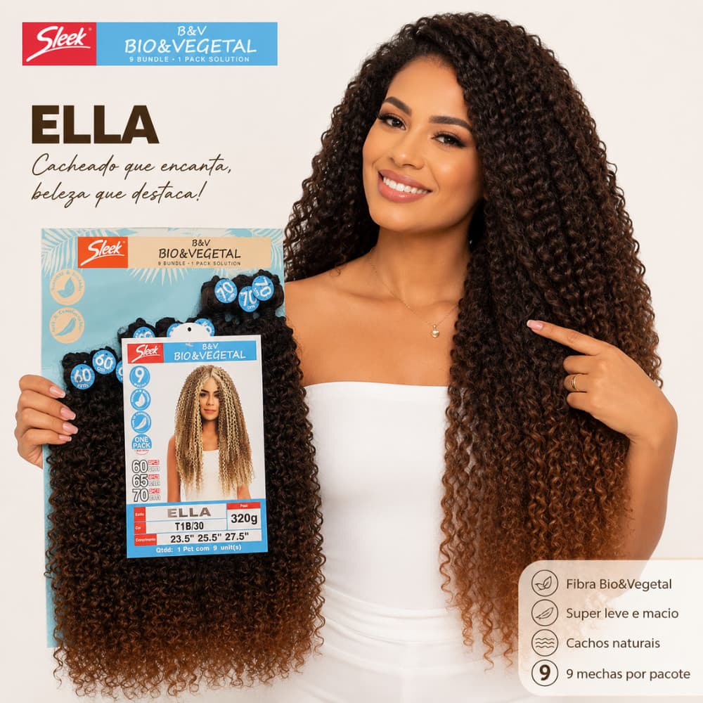Cabelo Ella Bio Vegetal Marca Sleek 320g 9 Telas