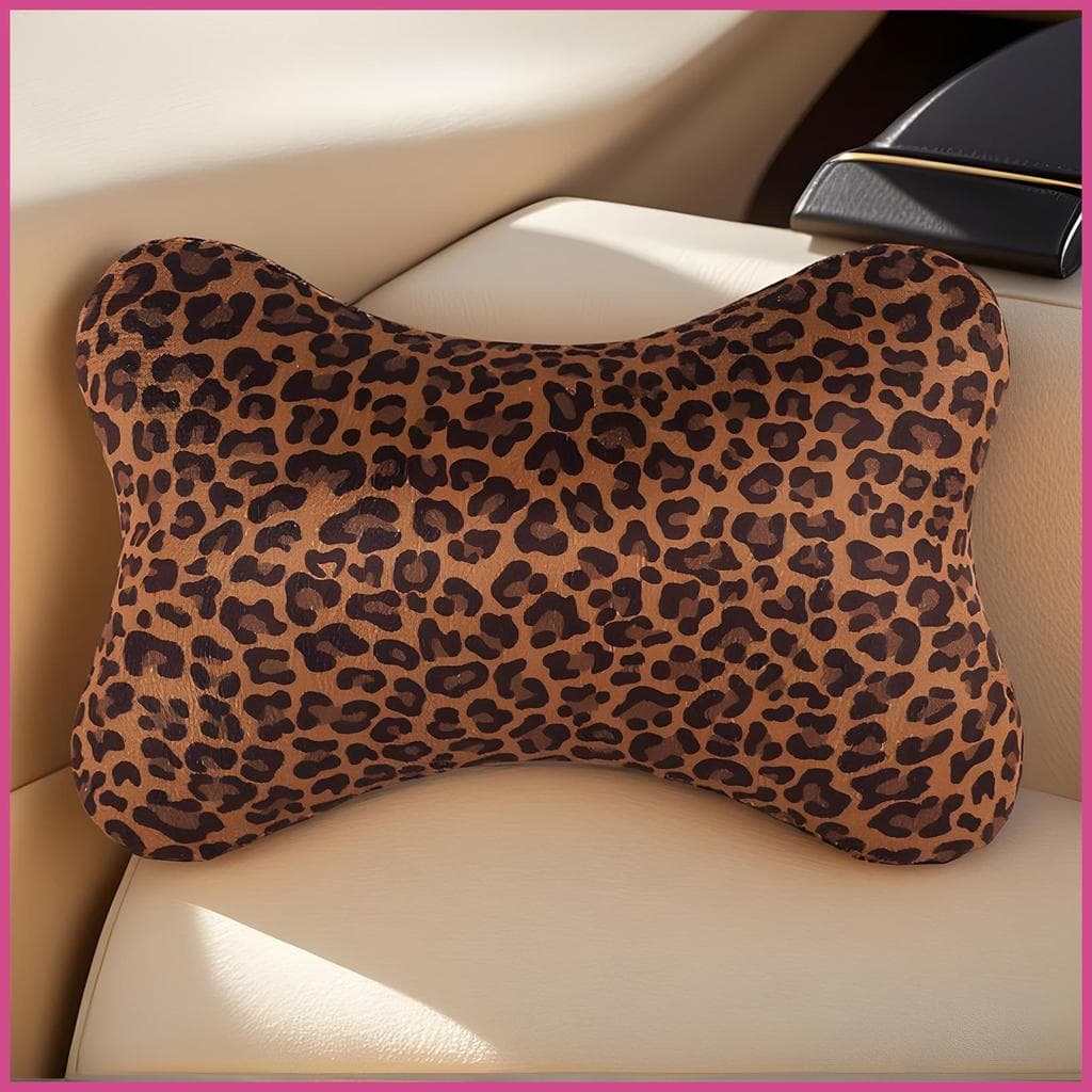 Travesseiro De Encosto De Cabeça De Carro , 2 Peças , Almofada De Veículo , Estampa De Leopardo , Com Alça Ajustável Par