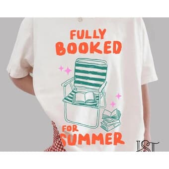 Camiseta Feminina Com Estampa de Cadeira de Praia e Livro para Verão Confortável Linda e Estilosa Moda Feminina Casual