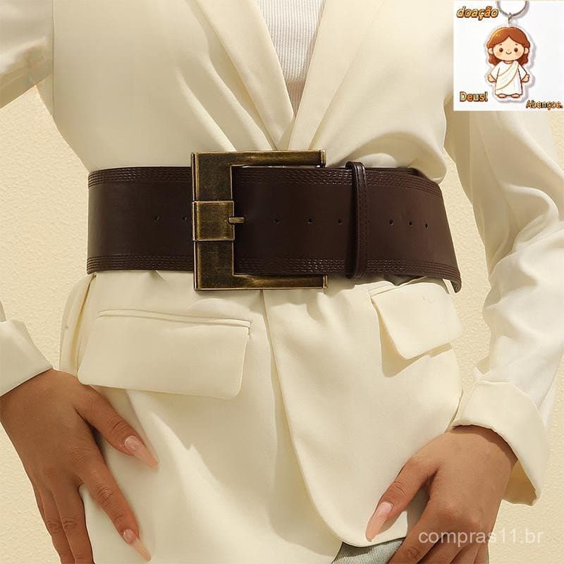 Moda Hoje Retro Maillard Style Cinto Largo Para Mulheres Emagrecer Na Cintura E Combinar Com O Temperamento Da Saia .