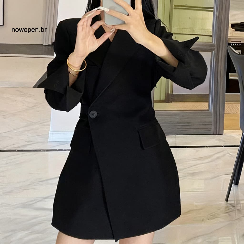 Women Suit Coat Long Sleeve Jacket Women’s Business Solid Color Loose Fit Blazer with Lapel Collar Side Buttons Office