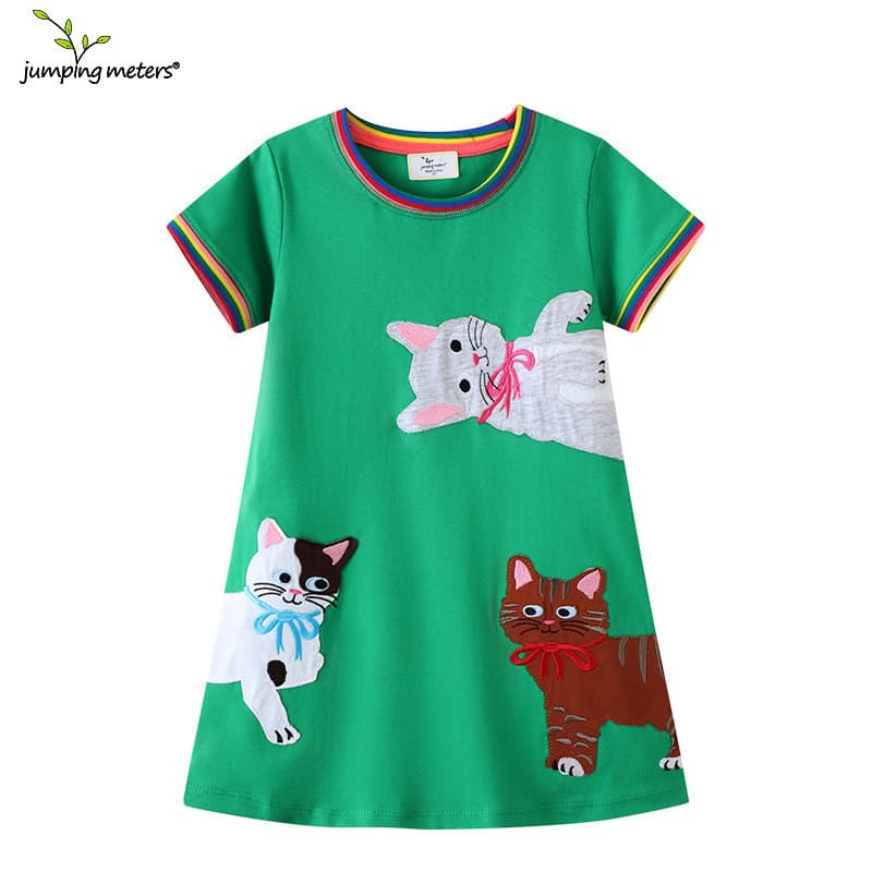 Crianças roupas europeias americanas moda de malha crianças roupas vestido de princesa meninas vestido de manga curta