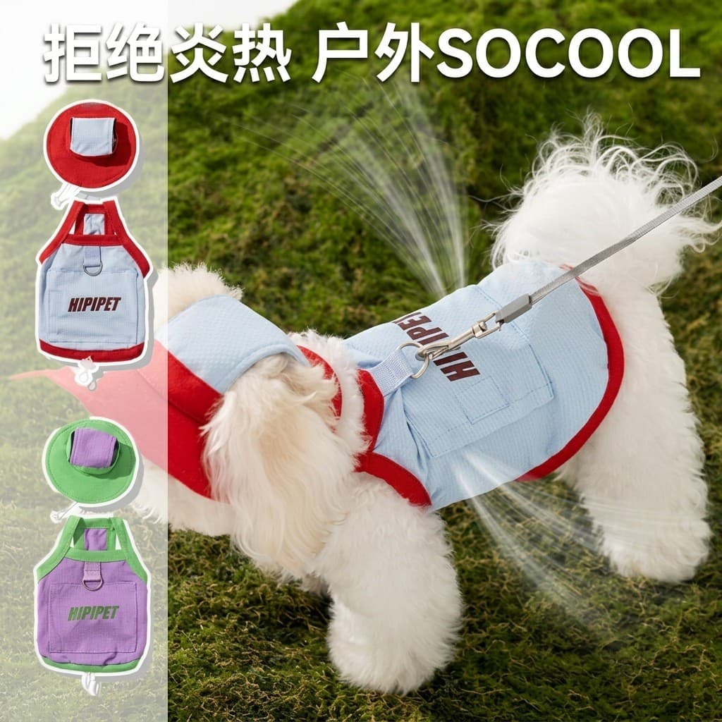 Colete refrescante para cães de primavera e verão com bolsa de gelo, adequado para cães e gatos de pequeno e médio porte