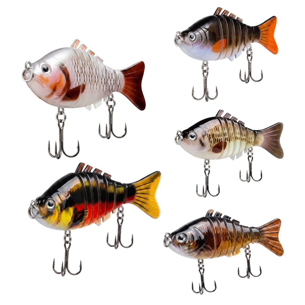 Kit 5 Isca Artificial Articulada de Pesca 9,5cm Isca Multi-articulada com Anzóis Triplos, Para Pesca em Rio, Lago e Mar