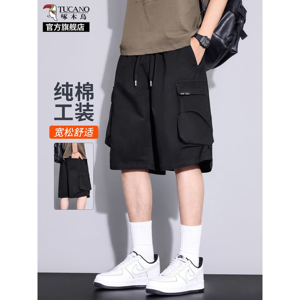Woodpecker americano puro algodão macacão Shorts masculino verão fino solto exterior usar Multi-bolso Casual calças de c
