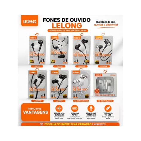 Fones Lelong Tipo-C Vários Modelos Hi-Fi Com Mic
