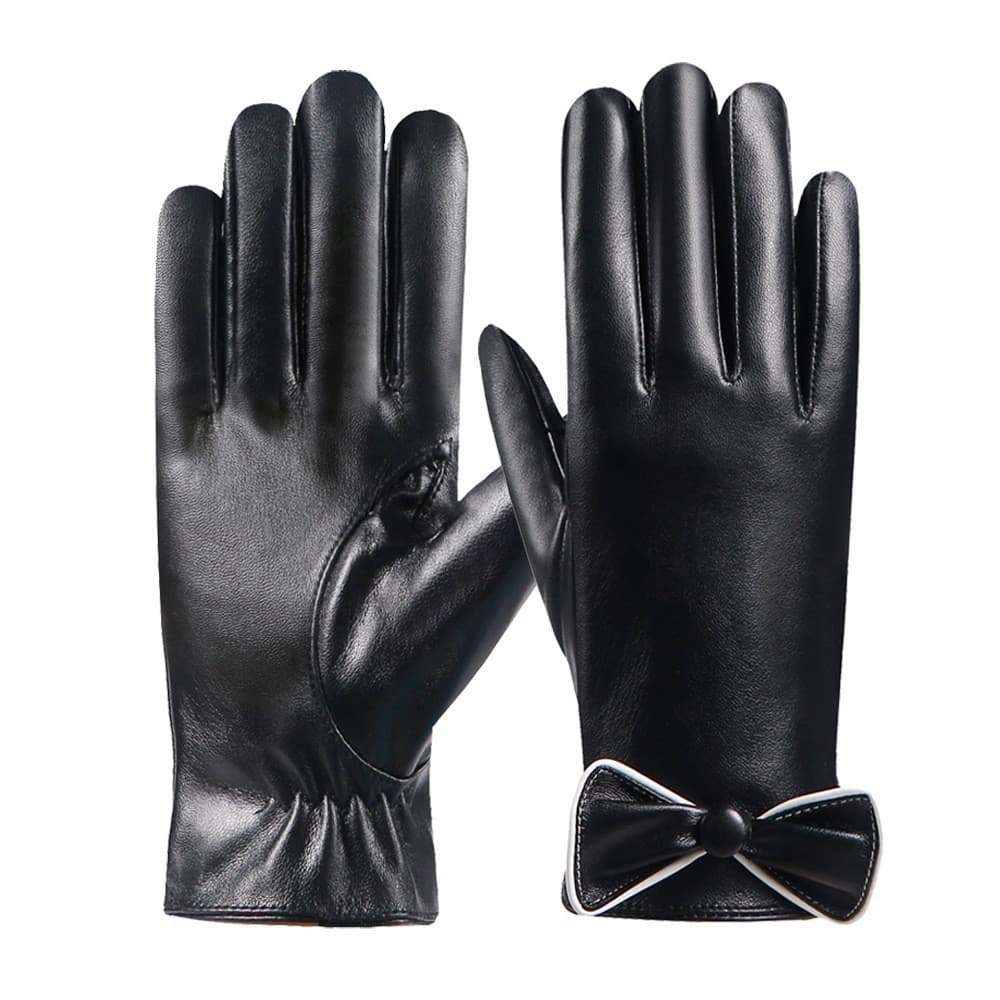 Luvas Quentes de Outono Inverno para Mulheres em Couro PU com Tela Sensível ao Toque, Forro de Lã Espesso, Proteção Cont