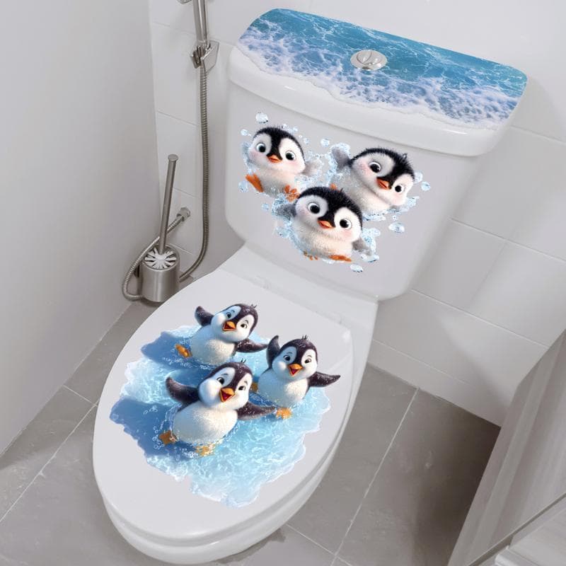 Nadando Pequeno Pinguim Toalete Stier , Autoadesivo À Prova D'água , Decalque De Decoração De Banheiro , Capa De Assento