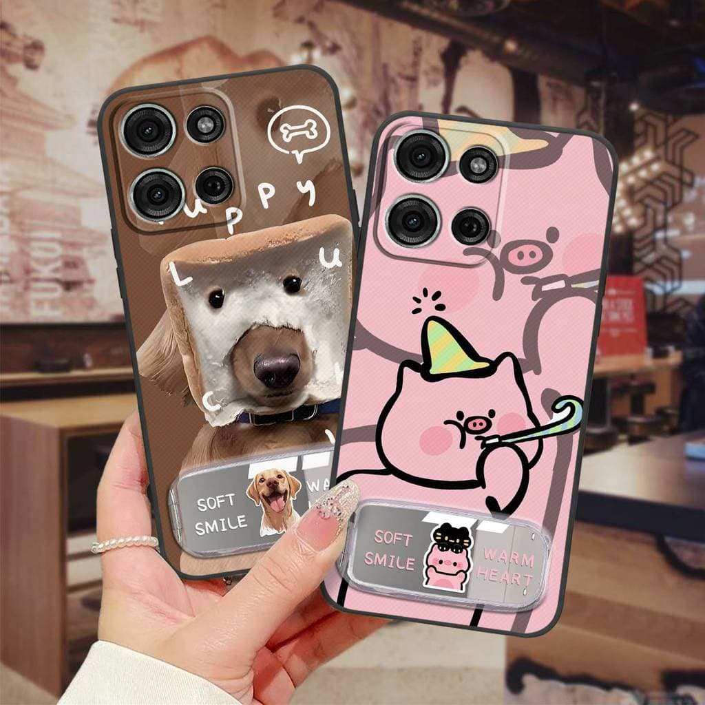 Capa Macia Bordada De Telefone Para MOTO G75 5G Desenho Animado Traseira Durável Suporte Pano Remendo Bolsa Fofa Envoltó