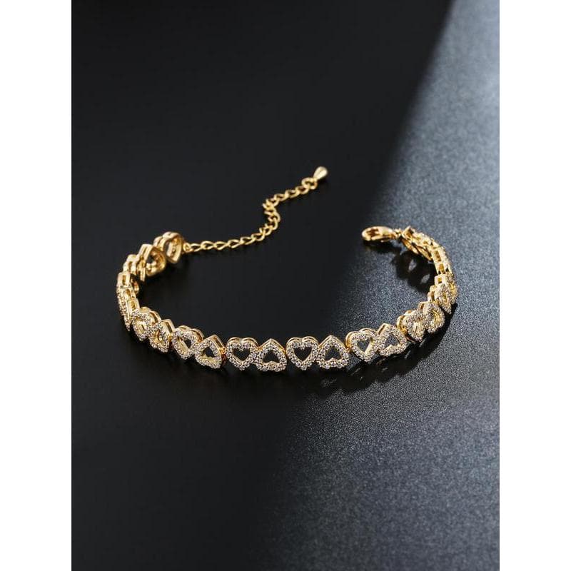 Pulseira Feminina Elegante com Design de Coração Decorado com Zircônia Artificial, Acessório de Joalheria de Moda para F