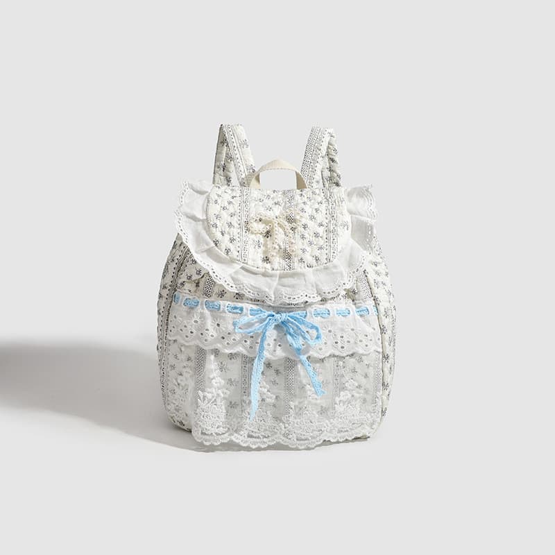 Mochila com laço e renda floral
