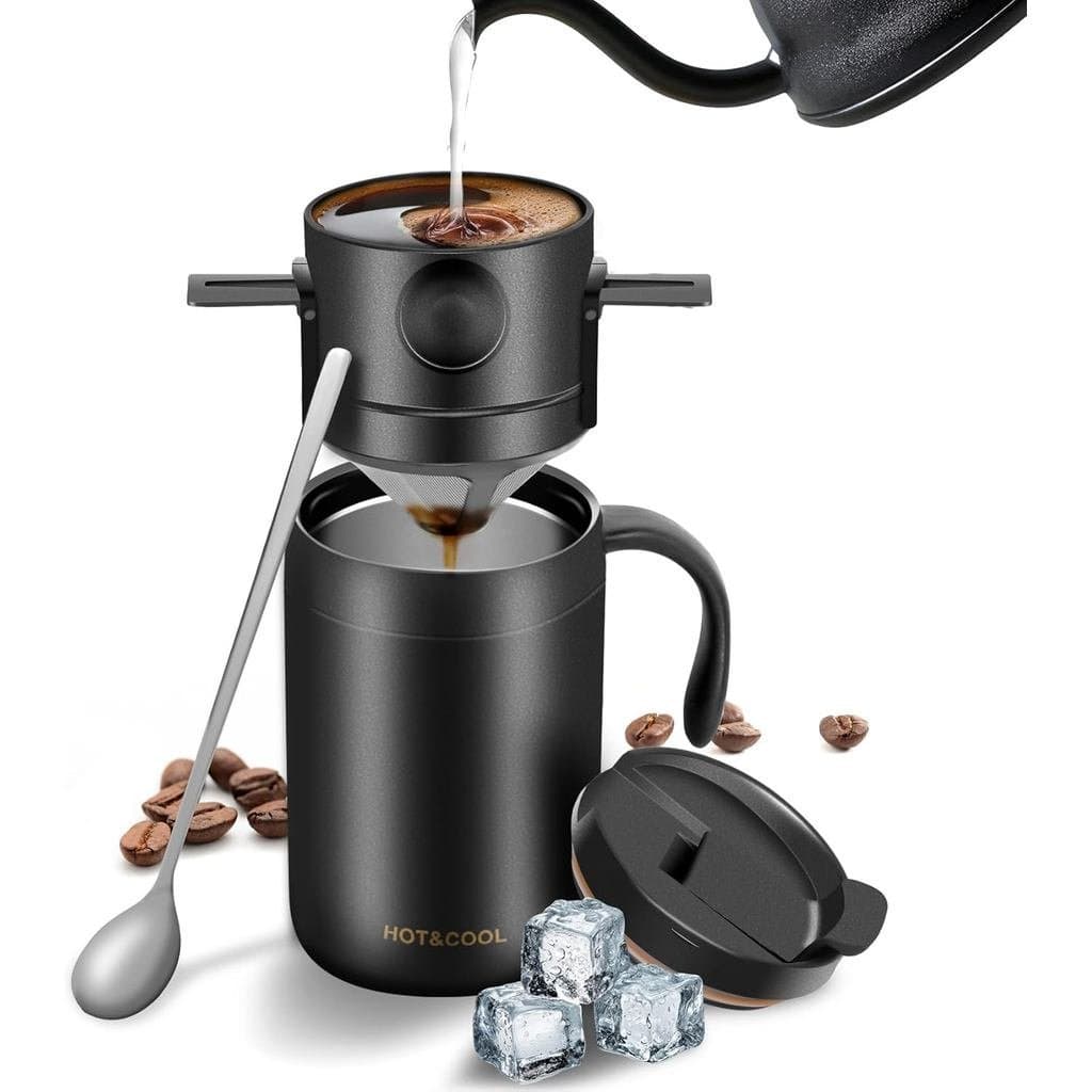 Cafeteira portátil adequada para escritório, camping, viagens, uso ao ar livre, mochilismo, cafeteira portátil de 16 onç