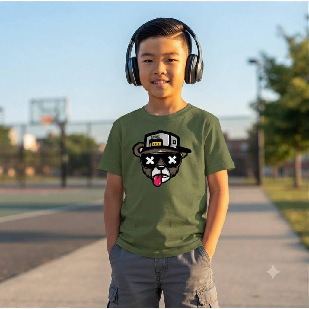 Camiseta Kids Colorido Urso X Boné Estampada Confortável 100% Algodão