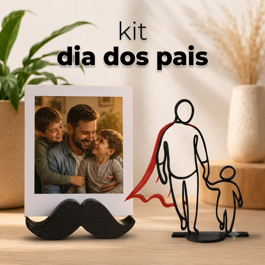 Kit Dia dos Pais Moldura Decorativa + Porta Retrato Polaroid Presente Criativo