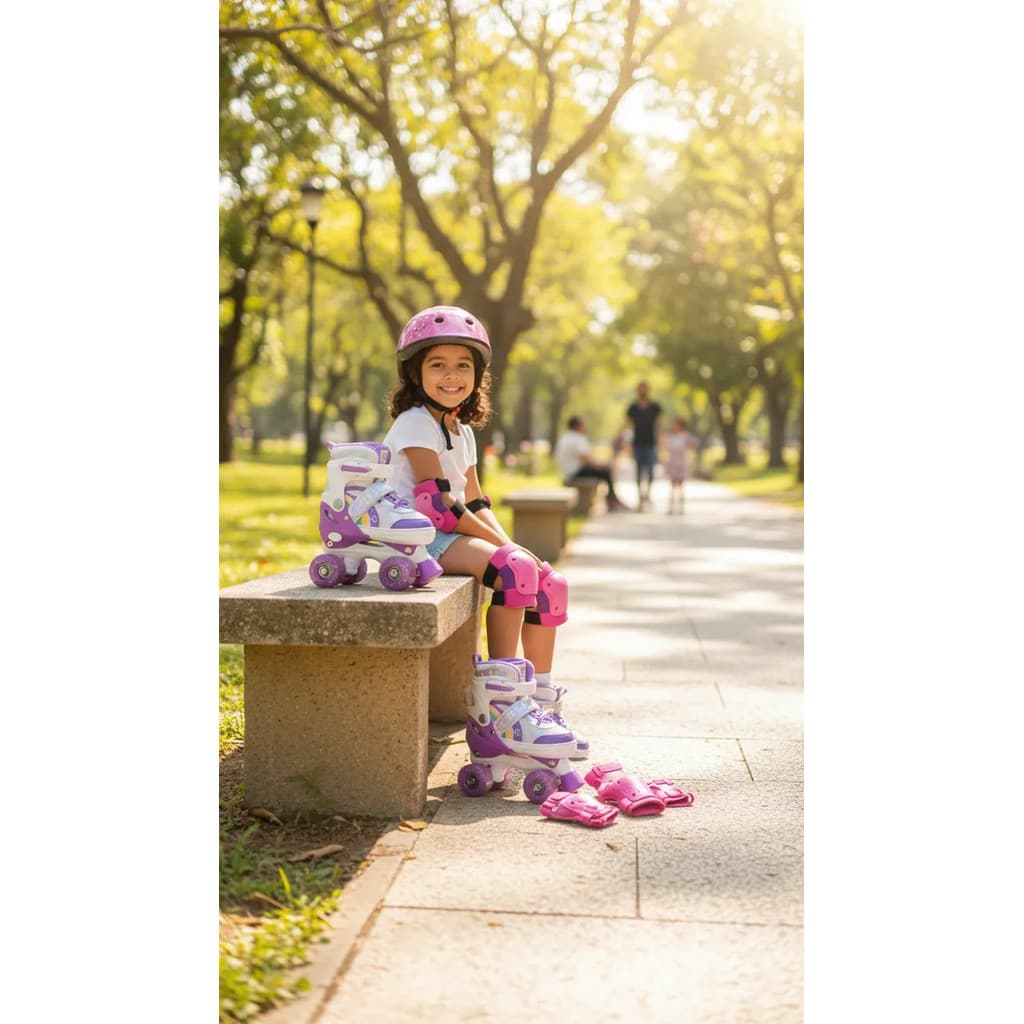 Patins Infantil Ajustável 4 Rodas Com Capacete E Proteção 31 Ao 34 50 Mm Rosa-chiclete