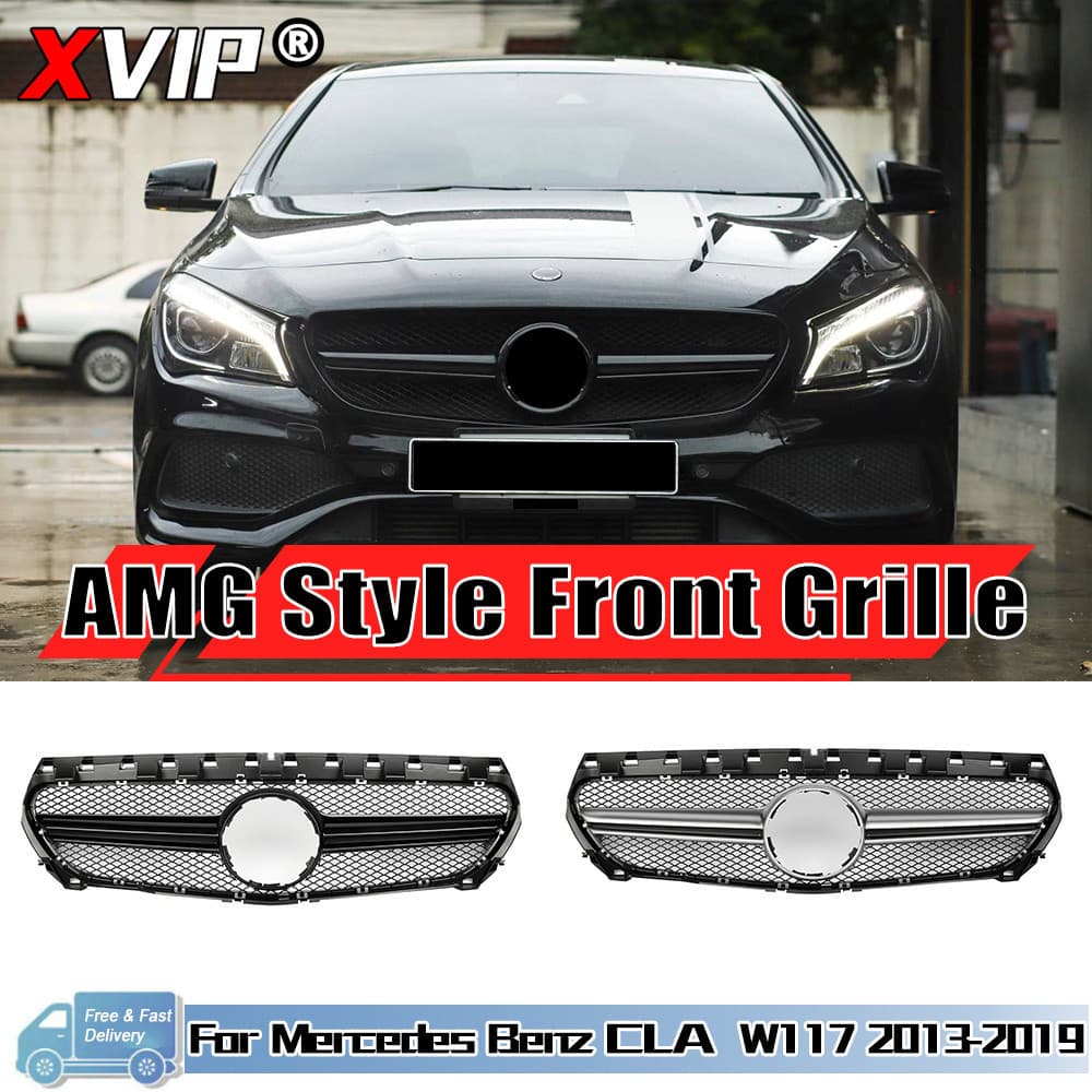 Grade Dianteira Estilo AMG Prateada Cromada Para Mercedes Benz CLA-Class W117 2013-2019 CLA180 CLA200 CLA45 Preta