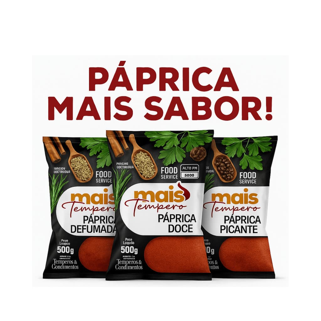 Kit 3 Páprica Defumada, Doce e Picante 500g De Cada Com 1,5kg Total