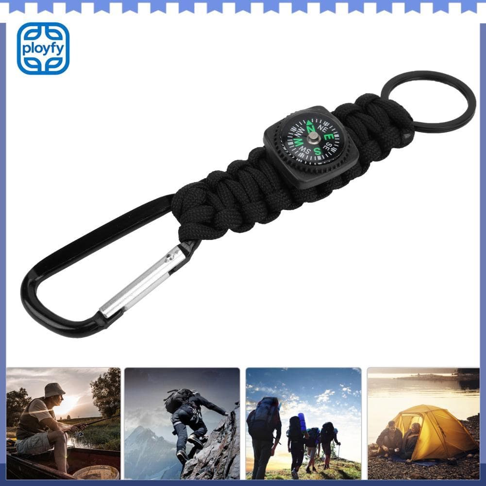 Ployfy Pulseira de paracord de sobrevivência ao ar livre com mosquetão de chaveiro de 7 núcleos de bússola