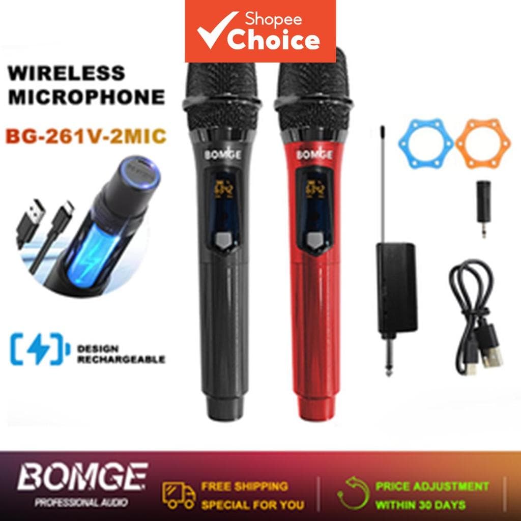 BOMGE Sistema de Microfone Sem Fio UHF Microfone Dinâmico de Mão Metálico para Karaokê