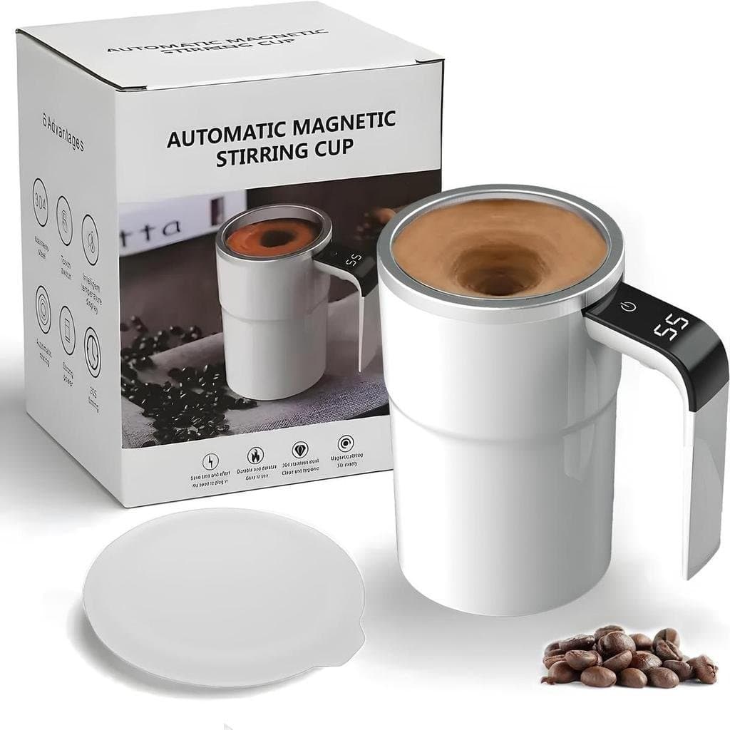 Caneca de Café Elétrica com Misturador Automático, Copo Magnético Recarregável com Termômetro LCD para Leite/Cacau no Es