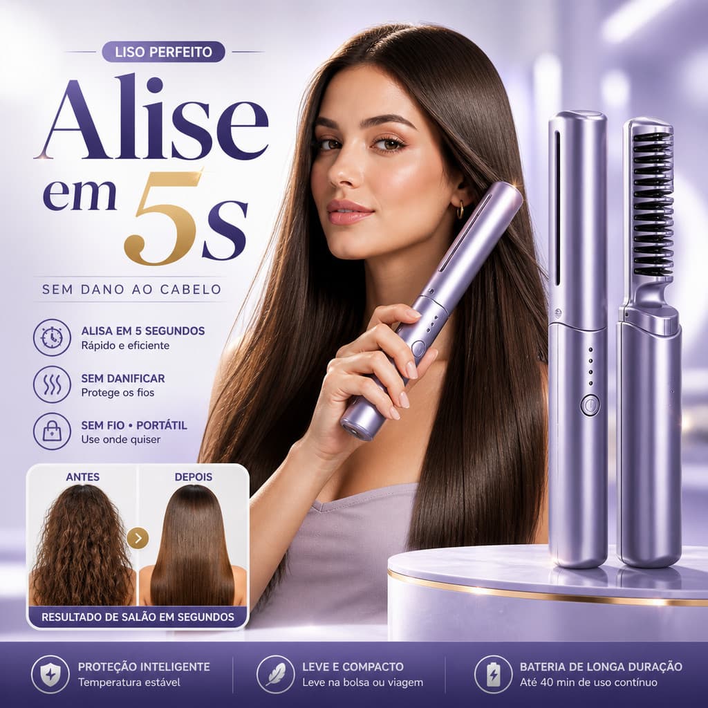 Escova De Alisamento Capilar Alisador De Cabelo Aquecido Recarregável Mini Pente Portátil
