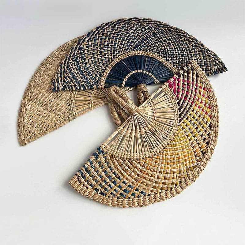 # Novo Ventilador De Palha Tecido À Mão Decorativo Artesanal Semicircular Verão Resfriamento Portátil Presente Decoração
