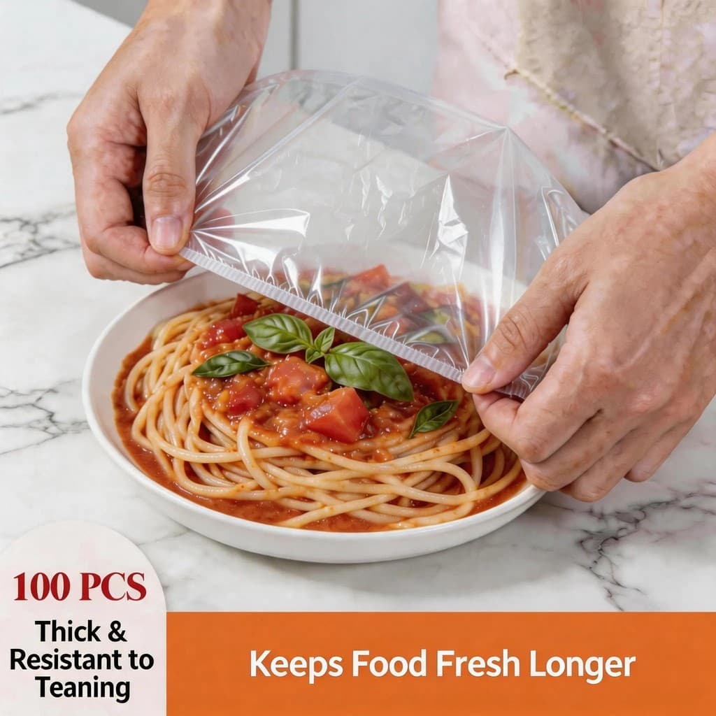 100 Peças PlastiBowloers – Envoltório Elástico Reutilizável para Alimentos, Placas Elásticas para Armazenamento de Alime