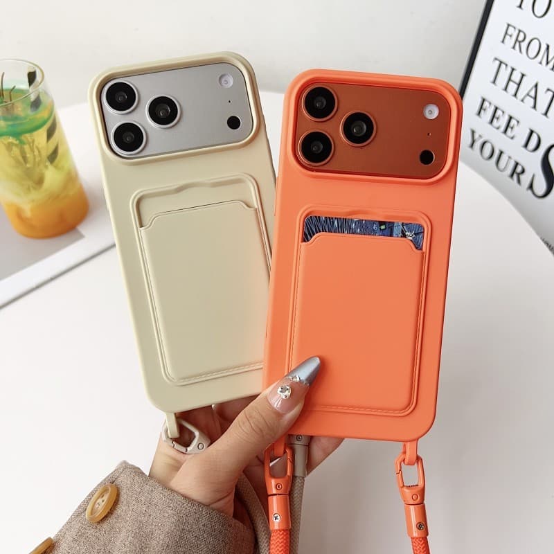 Cordão Carteira Caso De Cartão Para iPhone 17 Pro Max 12 13 15 16 14 Plus Crossbody Cinta Doces Bonito À Prova De Choque