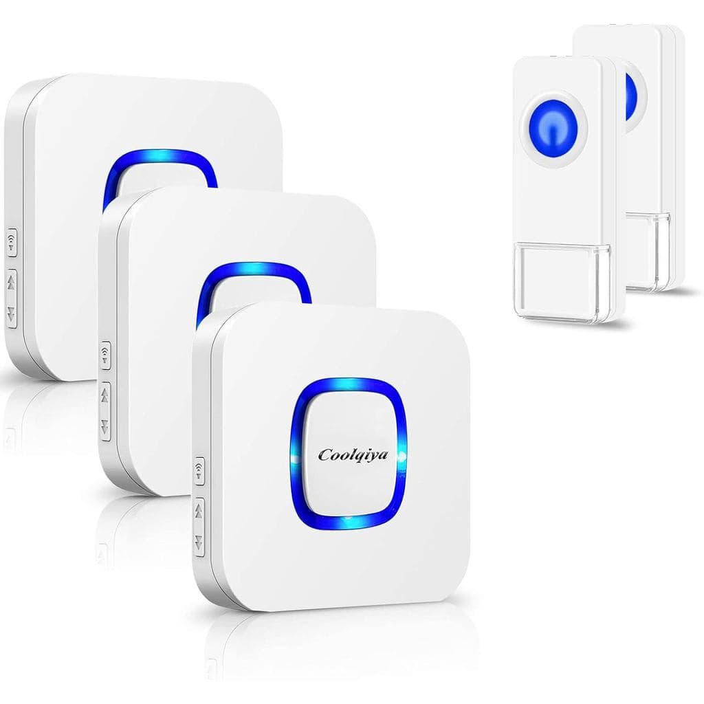 Campainha Sem Fio, Kit de Campainha Coolqiya com 3 Receptores Plug-in e 2 Botões Remotos à Prova d'Água, Alcance de Oper