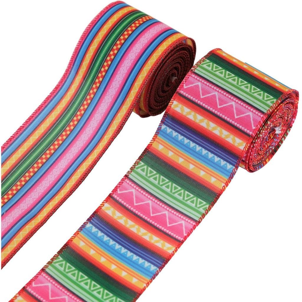2 Rolos de Fita com Borda Aramada de 10 Jardas para Decoração de Festas Mexicanas, Laços de Guirlanda, Artesanato DIY, C