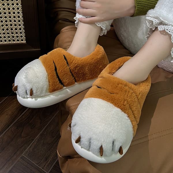 | slippers | ❂T tigre garra chinelos de algodão feminino salto de inverno bonito casa interior de sola grossa confinamen