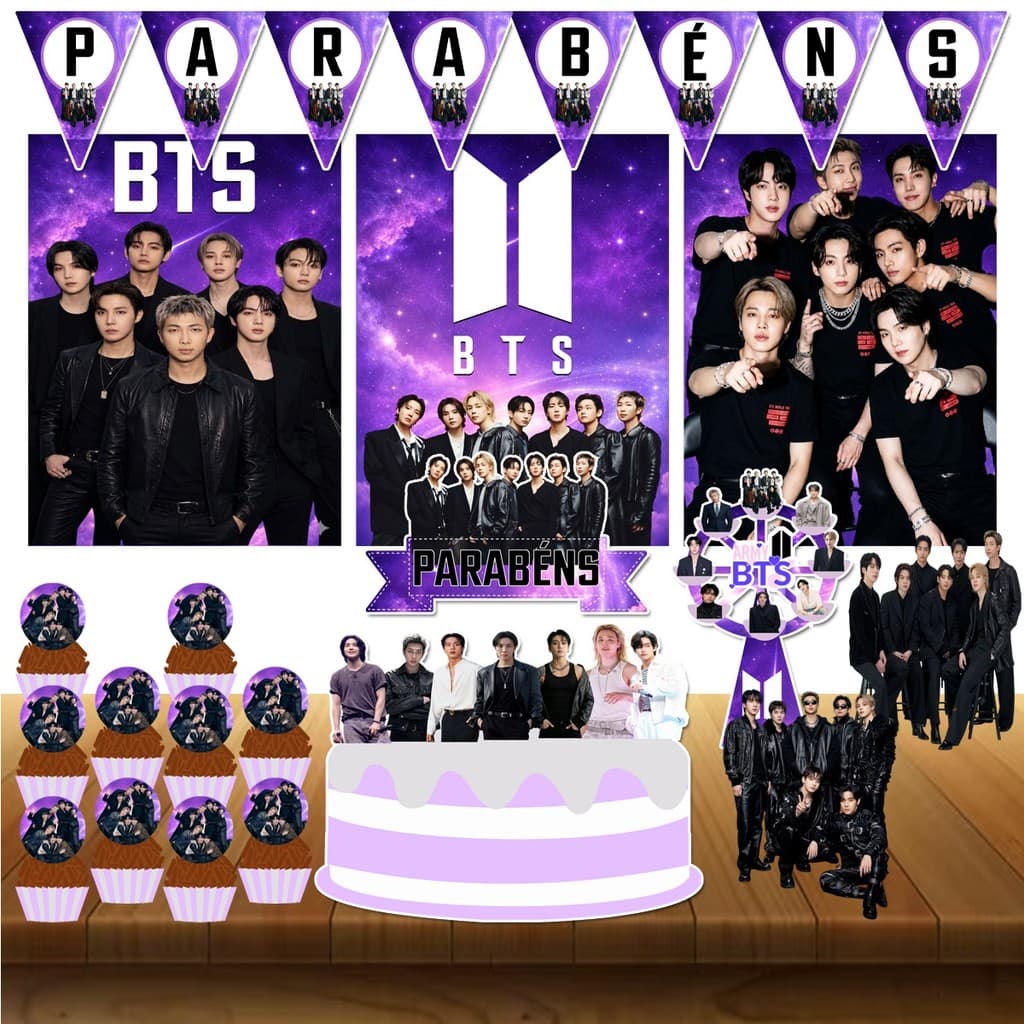 Kit Festa Bts Bangtan Purple Galáxia Army JungKook Jimin V Suga RM Jin J-Hope Só Um Bolinho 25pçs Brind** Enfeite