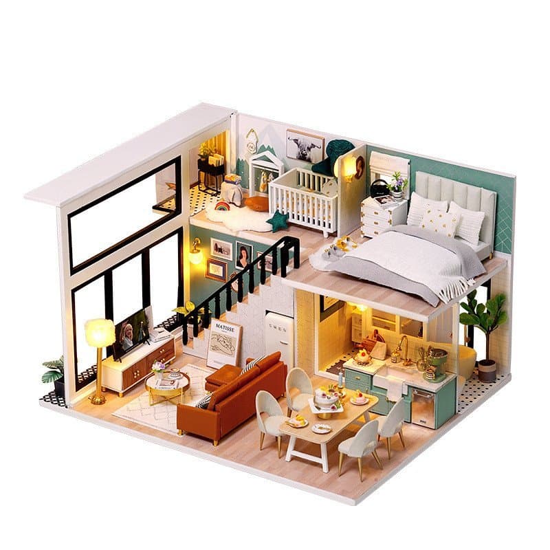 Casa de madeira DIY para uma vida confortável, modelo de vila montado à mão, presente de aniversário.