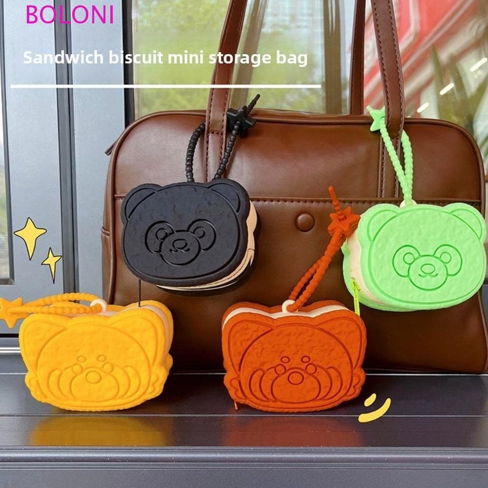 Chaveiro De Silicone Para Fone De Ouvido BOLONI , Biscoitos Sanduíche Menor Panda Cartoon Coin Bag , Pingente