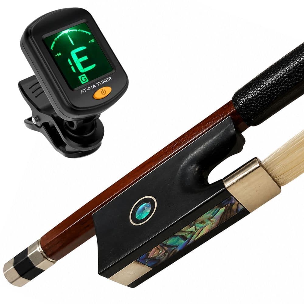 Kit Afinador + Arco Marinos Violino 3/4 Pau Brasil Pernambuco Talão em Ébano com Crina Animal