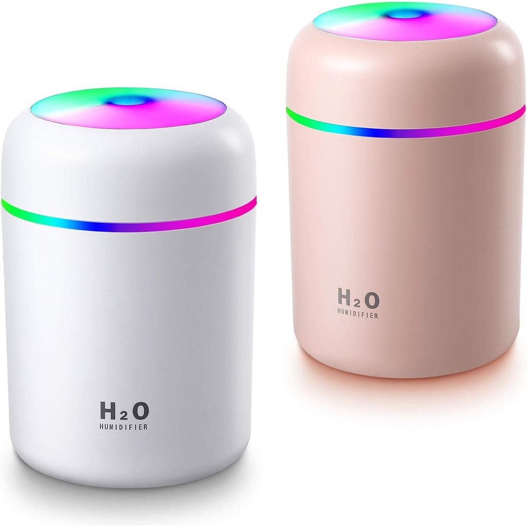 2 Peças de Mini Umidificadores Portáteis com Névoa Fria, 300 ml, Umidificadores Pessoais Silenciosos USB para Mesa com 2