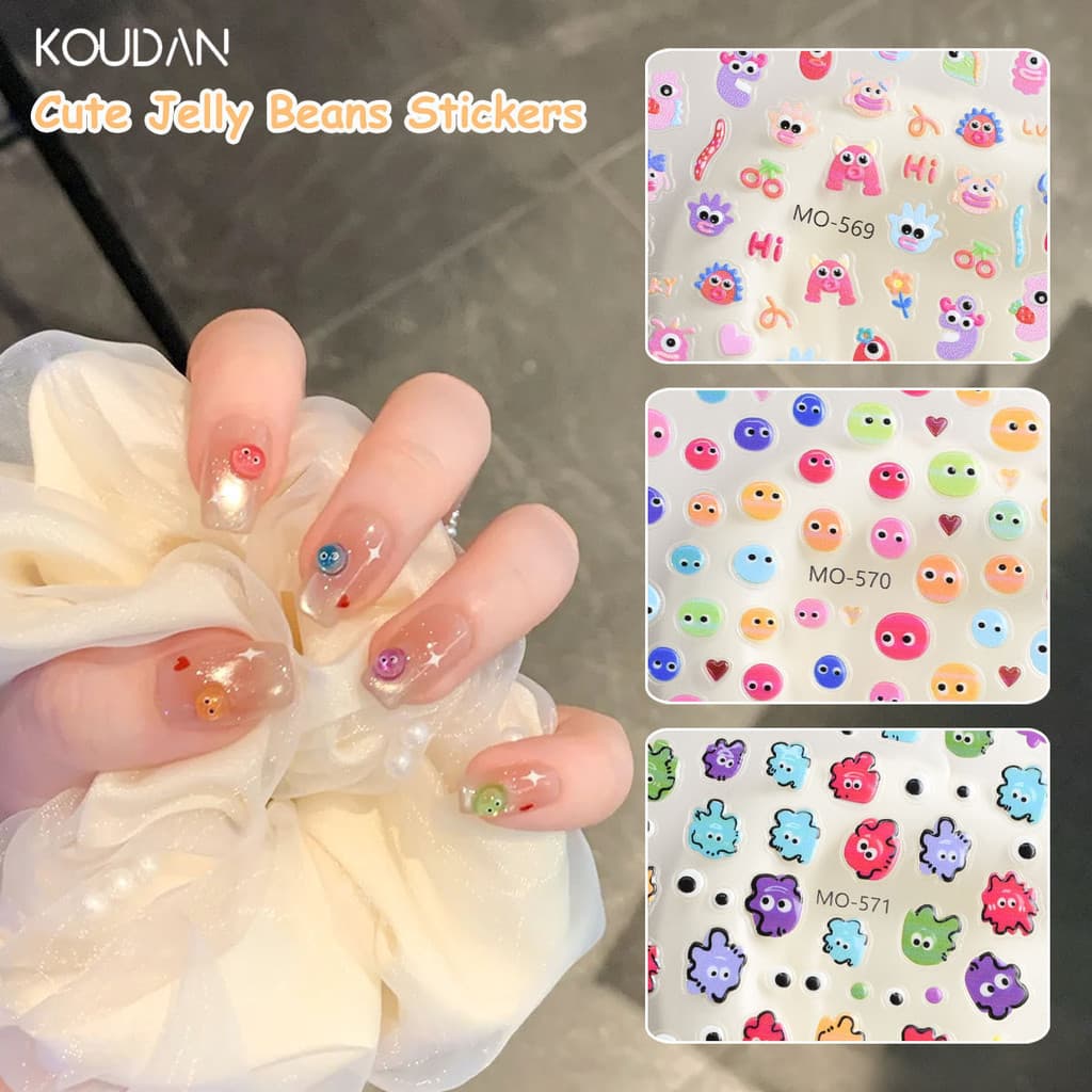 Adesivo para Unhas Decoração de Arte em Unhas Graffiti Engraçado Monstro de Boca Grande Feijão Doce Desenho Animado Fofo