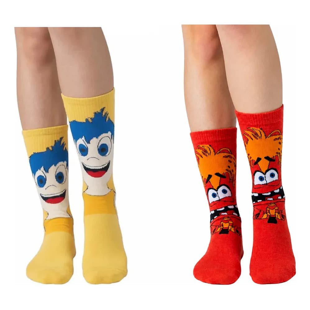 Kit 2 Meias Longa Frio Divertida Mente Estampadas Personagem
