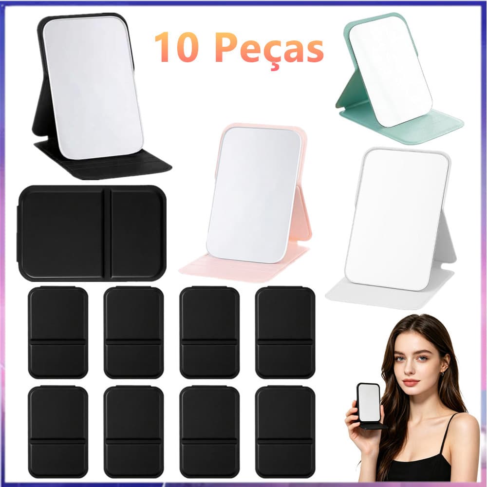 Pacote de 10 unidades de espelho pequeno de couro PU, Mini espelho de bolso dobrável, usado para bolsa, viagens, escritó