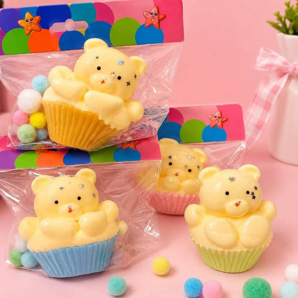 Squishy Ursinho Antiestresse Cupcake para Apertar Super Macio Brinquedo Relaxante