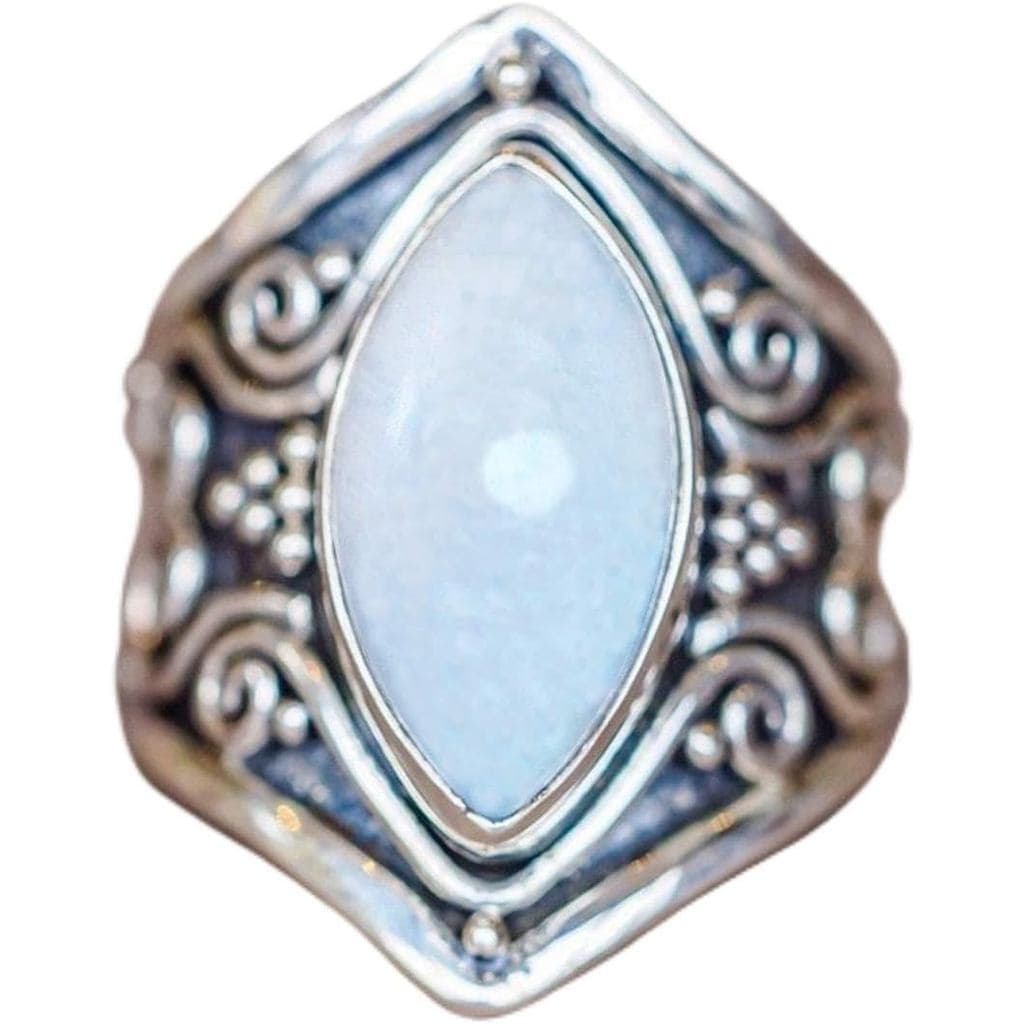 Anel Vintage de Prata WDIYIEETN 925 em Prata Esterlina com Pedra da Lua Natural, Joia Feminina Elegante, Anel de Casamen