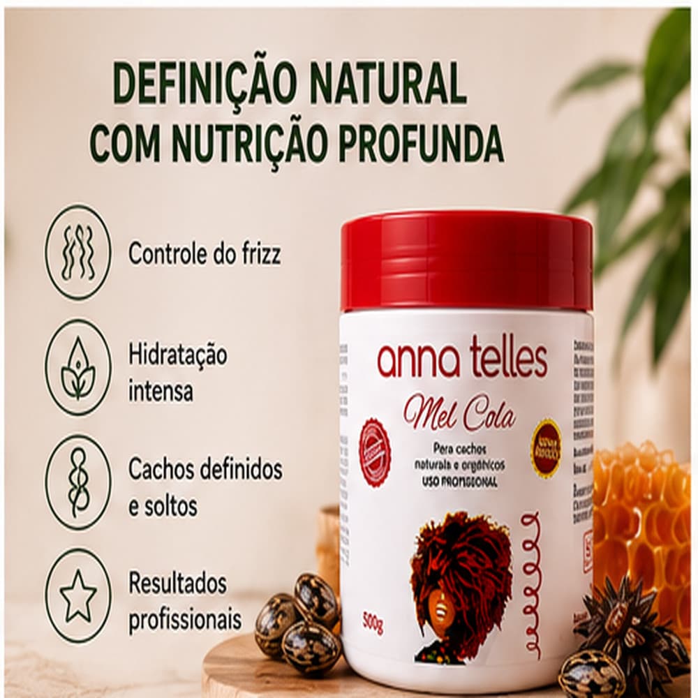 Anna Telles Mel Cola 500g Original Modeladora Para Cachos Definição Forte Anti Frizz