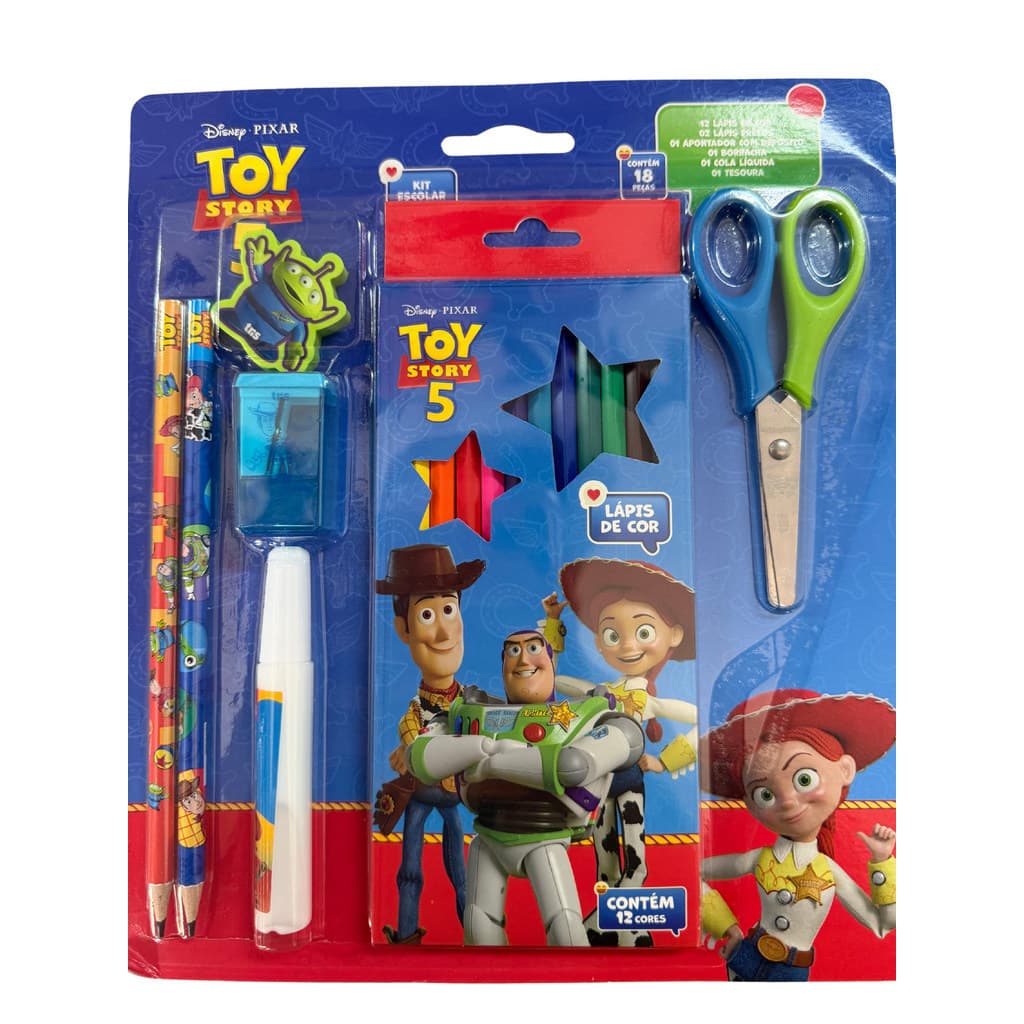 Kit Escolar Toy Story 5 Disney Pixar 18 Peças Tris - Material Escolar Volta às Aulas