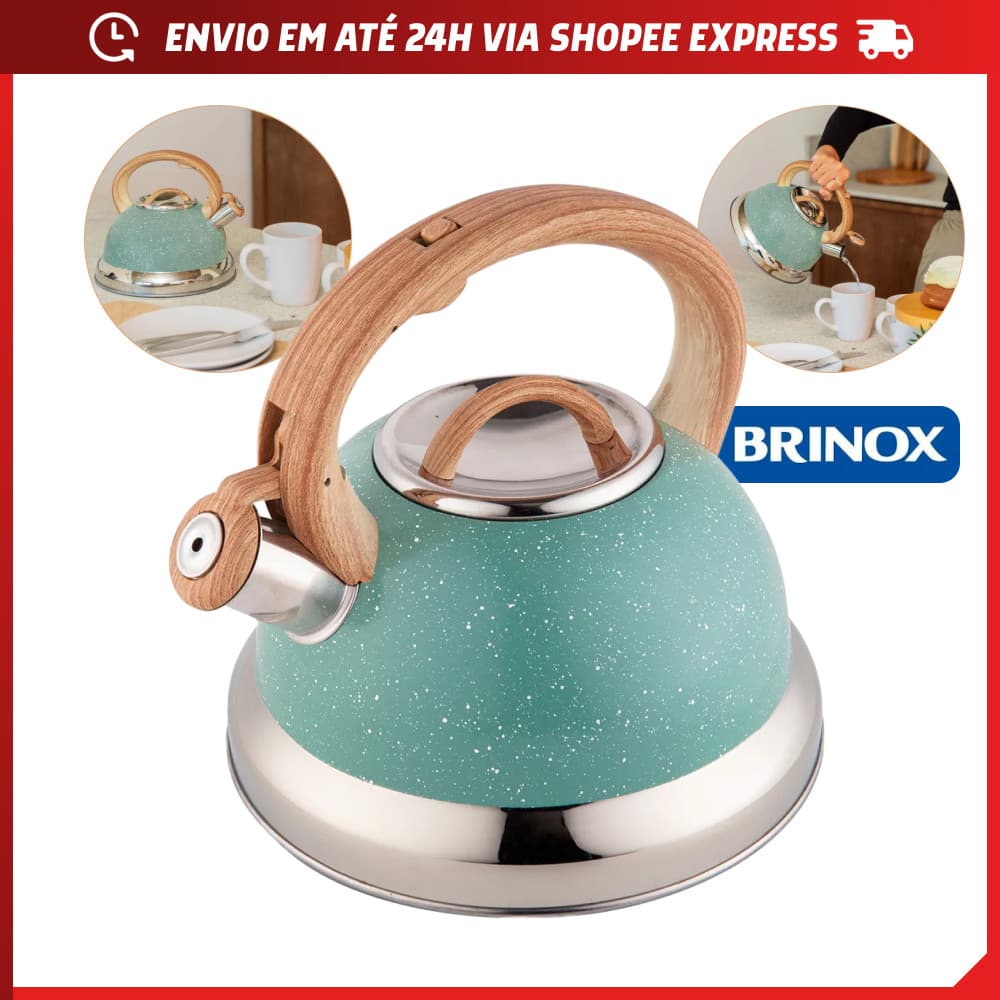 Chaleira de Inox com Indução e Apito Brinox Roma 2,7 Litros Verde Botanika Vanilla Resistente à Corrosão