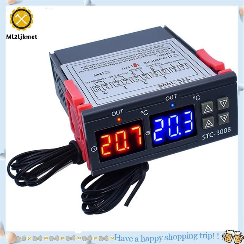 Controlador De Temperatura Dual Digital-3008 Aquecedor De Termostato De Saída De Dois Relés Com De Sonda 12V