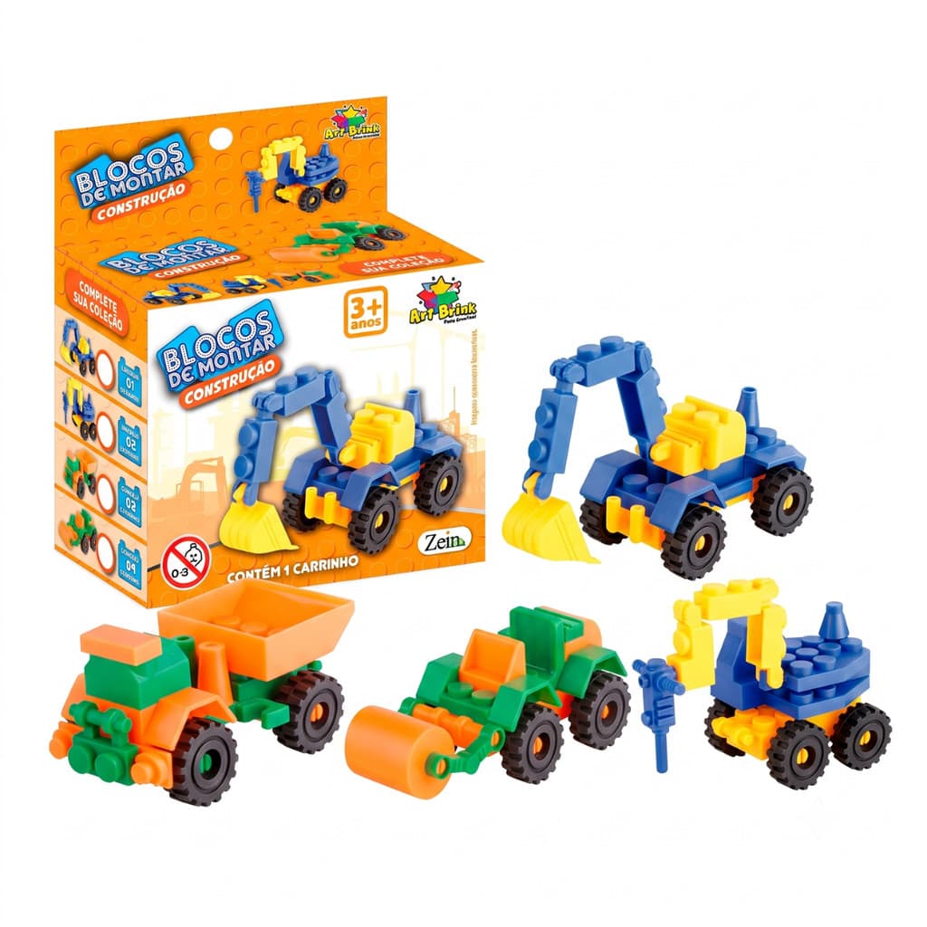 Kit 4 Blocos De Montar Veiculos De Construção Educativo