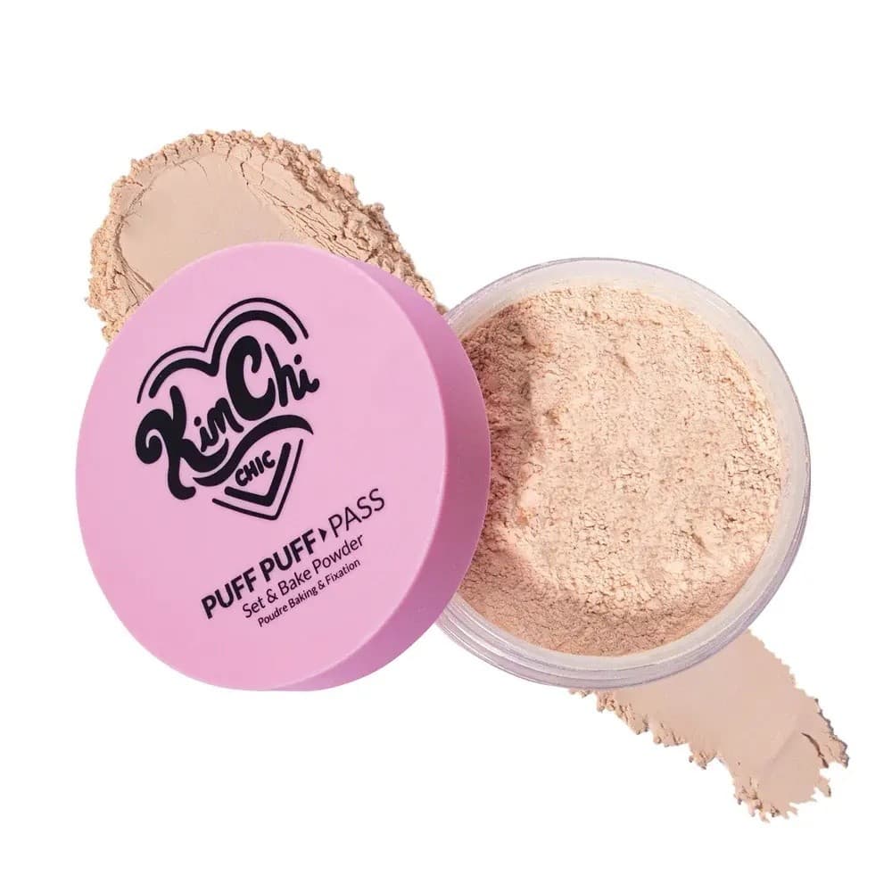 KimChiChicPuffPuffPassSet&BakePowder com Pó de Arroz e Vitamina E, Maquiagem Leve e Translúcida, Pó Fixador Cosmético