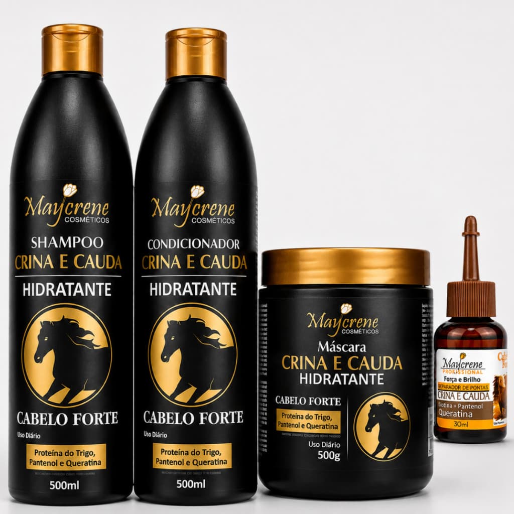Kit Crina e Cauda Crescimento Shampoo+ Condicionador+ Reparador+ Máscara de hidratação Maycrene