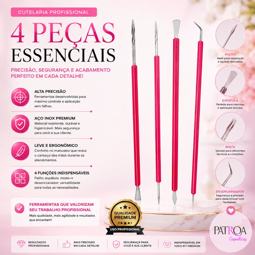 Cutelaria 4 peças Palito Espátula Mista Desencravador