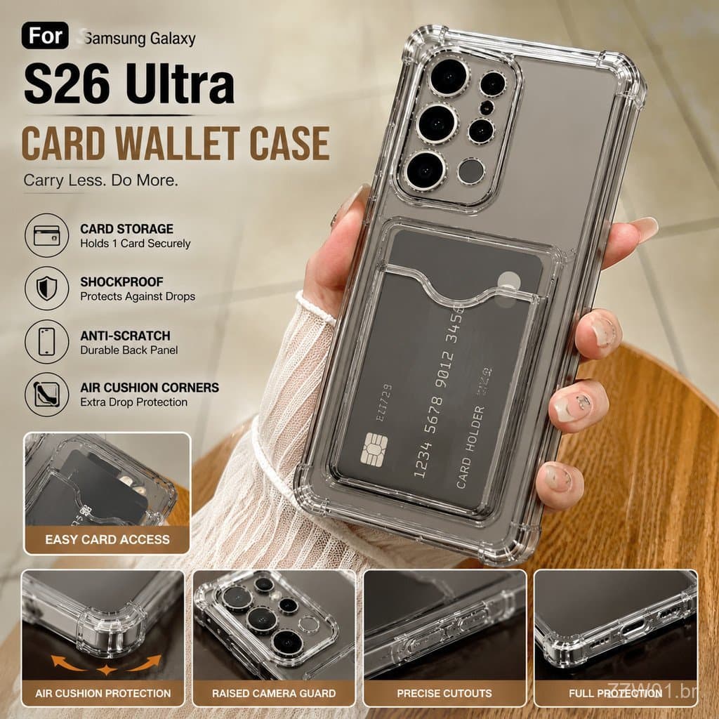 Capa de Telefone Transparente à Prova de Choque para Samsung Galaxy S26 Ultra S26 Plus S26 S25 Ultra S25 Edge S25 FE S24